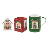 Karácsonyi porcelán bögre ajándék szett teafiltertartó + fémdoboz díszdobozban Festive Avenue