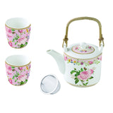 Porcelán teáskanna 600 ml két pohárral díszdobozban– Rózsa mintás Chant des Roses