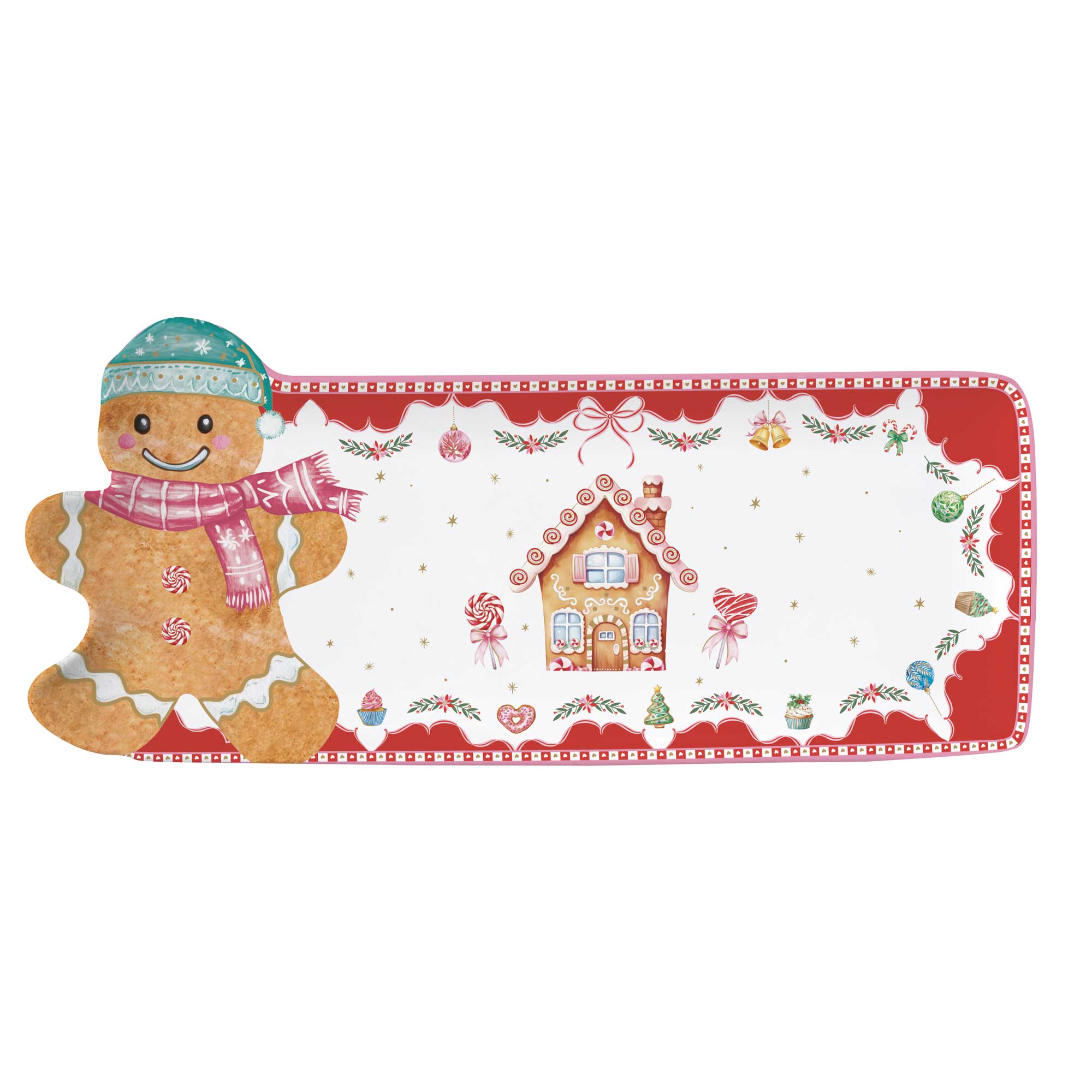 Karácsonyi Porcelán mézeskalács baba mintás kínáló tál díszdobozban Sweet Christmas