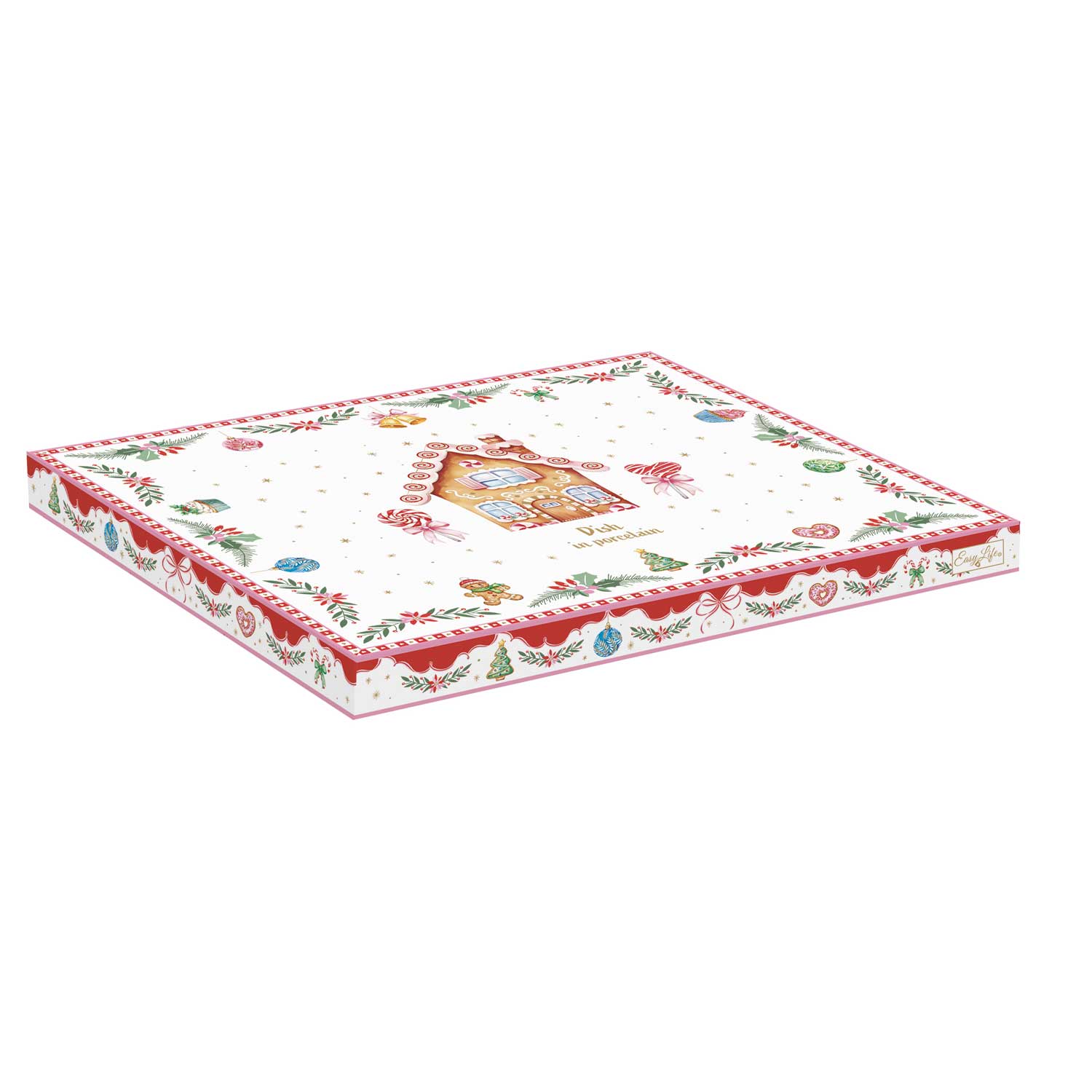 Karácsonyi Porcelán mézeskalács ház formájú kínáló tál díszdobozban Sweet Christmas