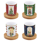 Karácsonyi porcelán eszpresszó pohár bambuszaljjal 4 személyes díszdobozban Festive Avenue
