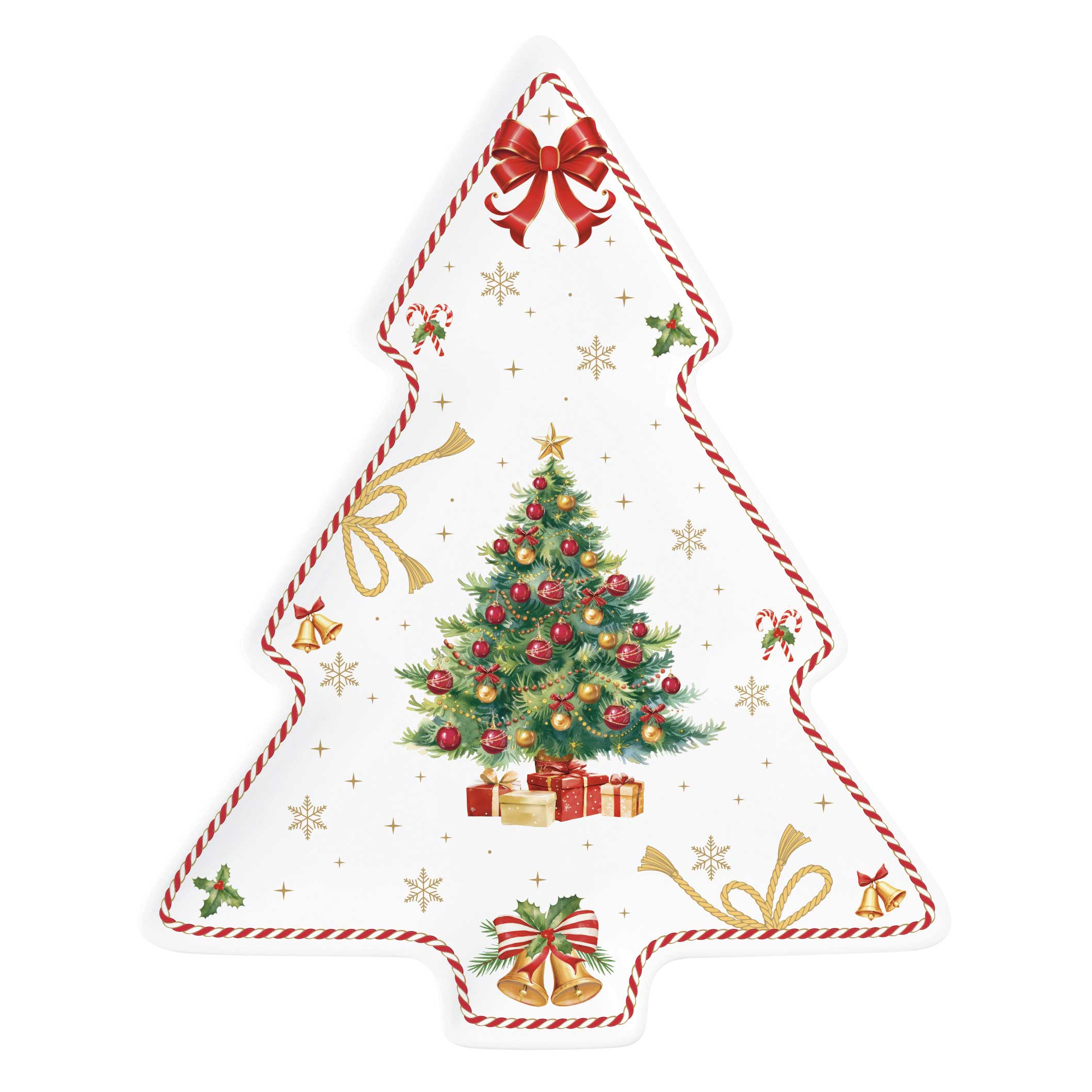 Karácsonyi porcelán fenyőfa alakú kínáló tál díszdobozban Christmas Tale 20,5x25,5 cm