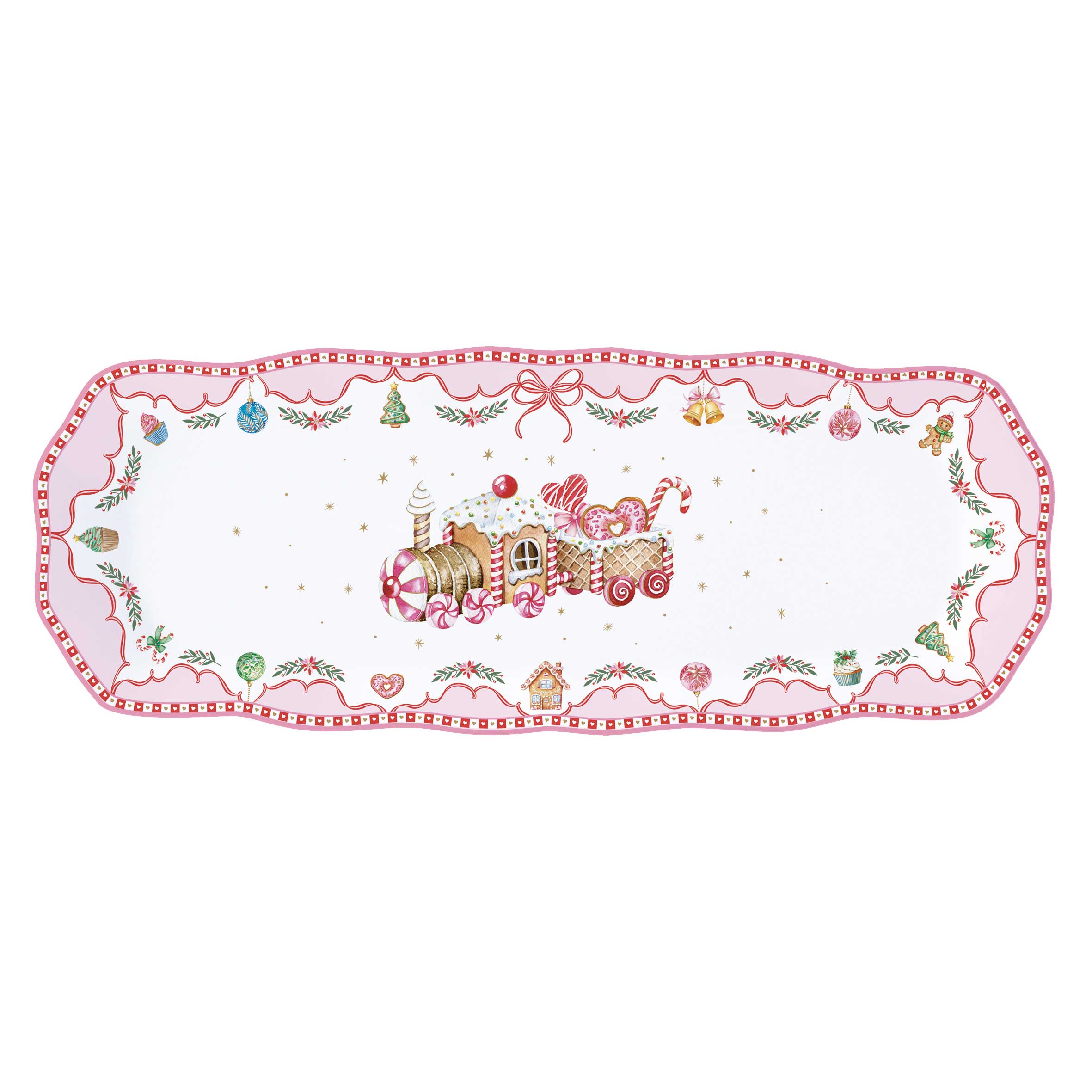Karácsonyi Porcelán mézeskalács vonat kínáló tál díszdobozban Sweet Christmas