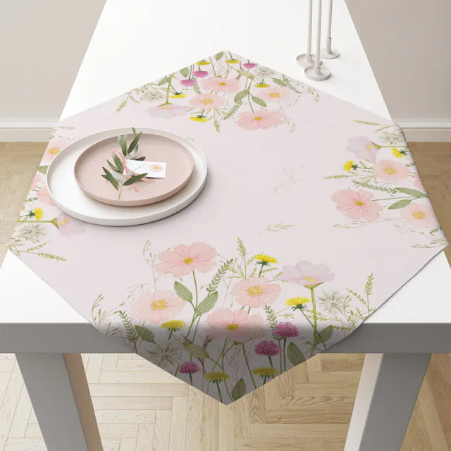 Virágos tavaszi asztalterítő 90x90 cm pamut Pastel flowers pink