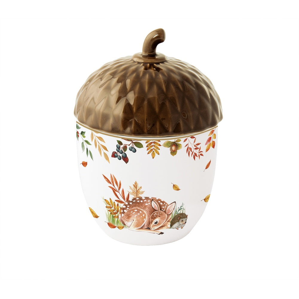 Forest Dream őszi porcelán makk alakú konyhai tároló fedővel 11x16 cm