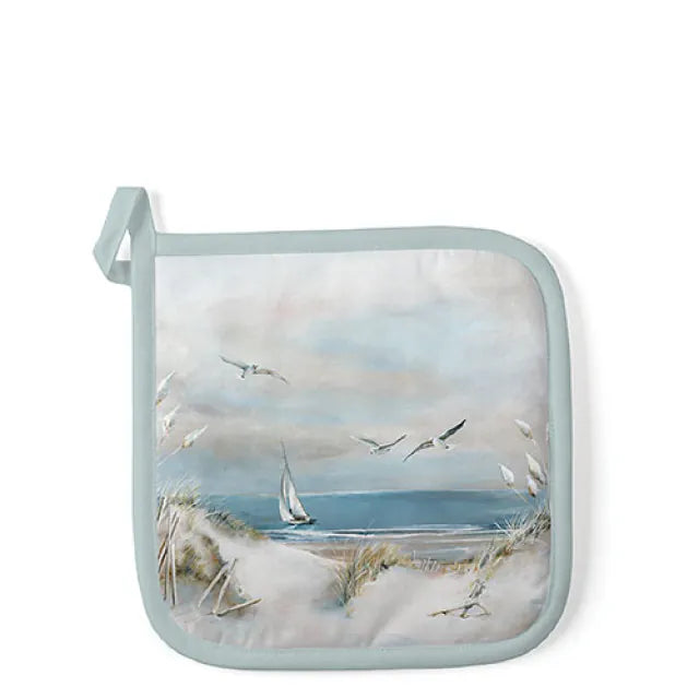 Nyári edényalátét 20x20 cm pamut vitorlás és sirály mintával Sailing at sea
