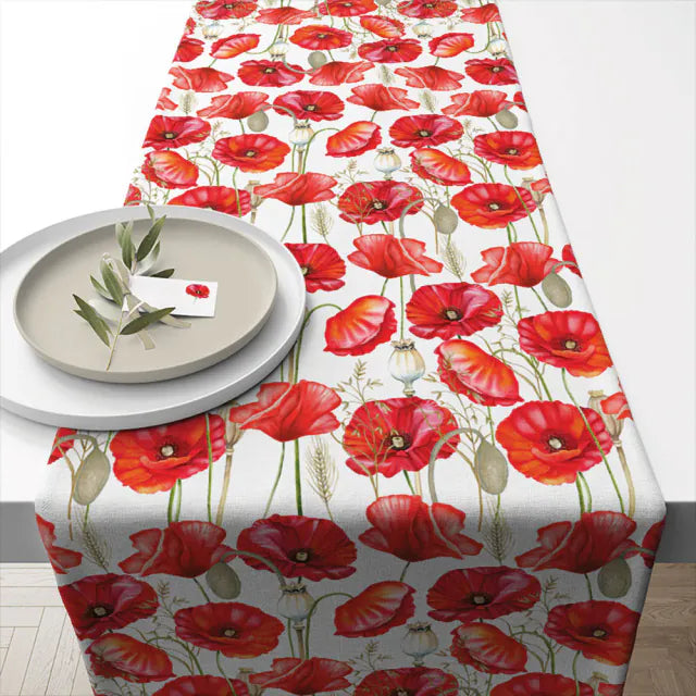 Pipacs virágos asztali futó 40x150 cm pamut Poppy all over