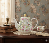 Vintage rózsás porcelán teáskanna arany szegéllyel