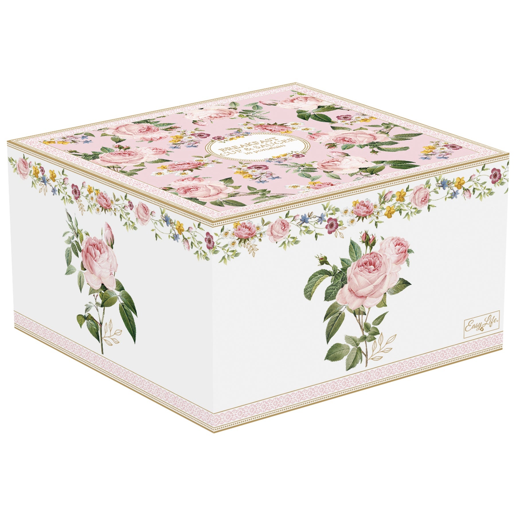 Porcelán nagy reggeliző csésze 300 ml díszdobozban – Rózsa mintás Chant des Roses