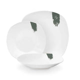 18 részes fehér porcelán étkészlet matt zöld dekorral