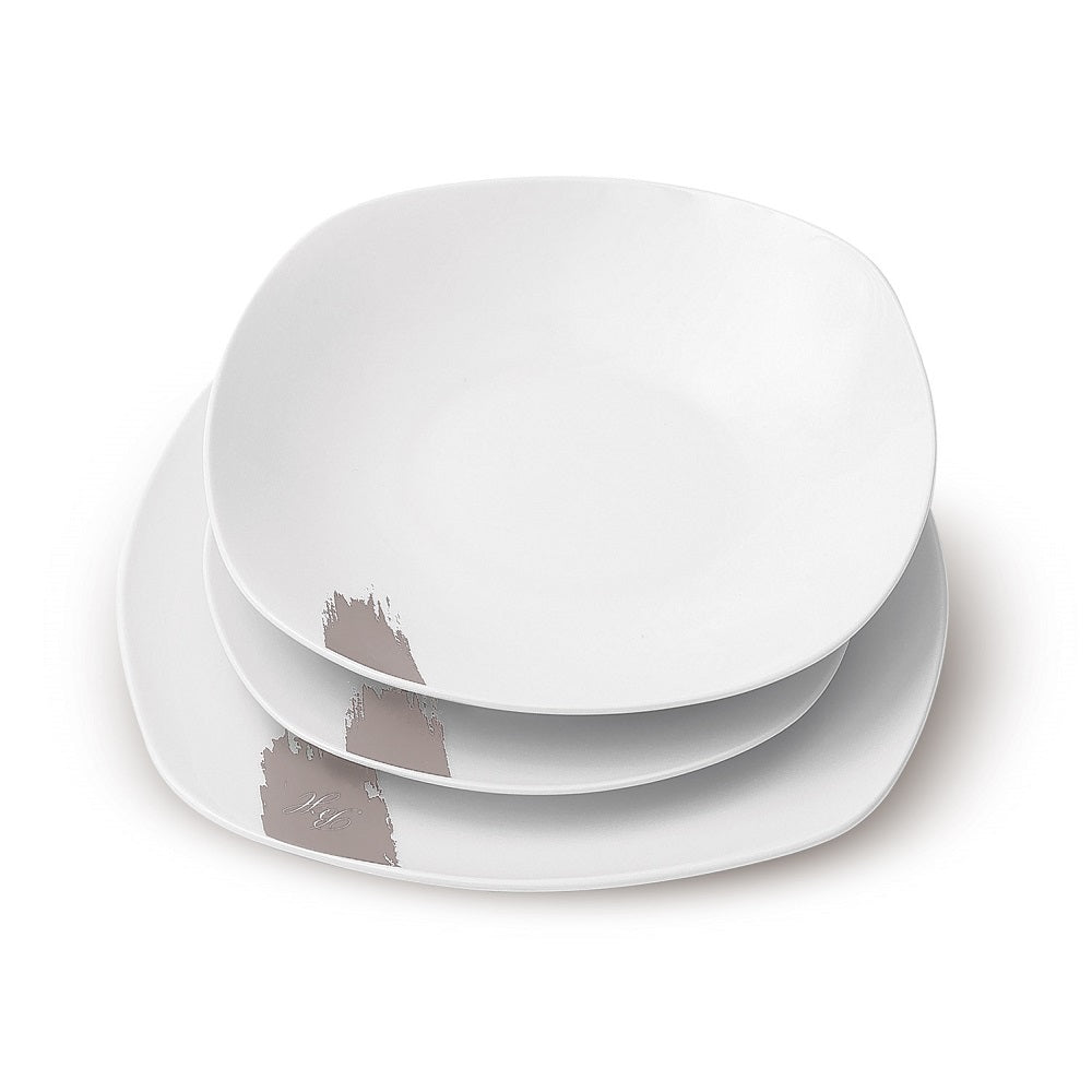 18 részes fehér porcelán étkészlet szürkés dekorral
