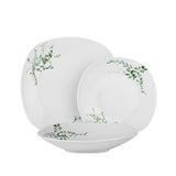 18 részes fehér porcelán étkészlet zöld leveles mintával
