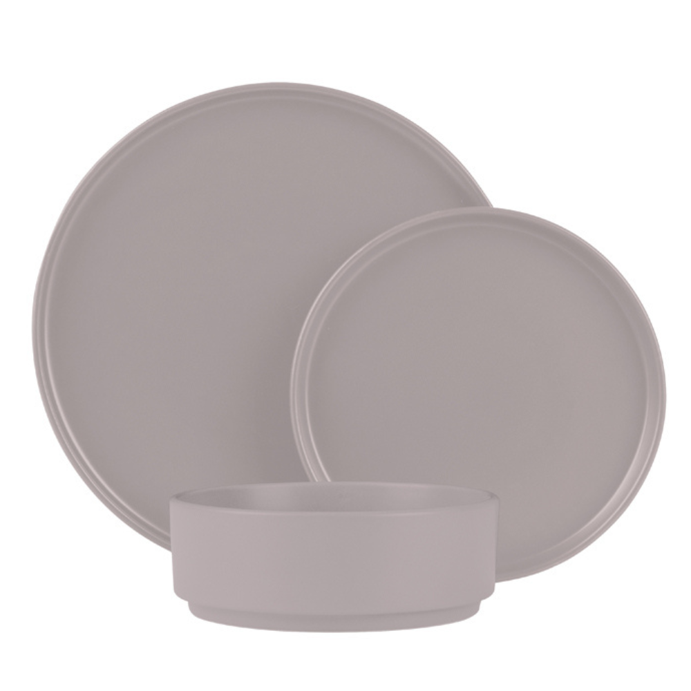 18 részes matt taupe szürkésbarna stoneware kerámia étkészlet