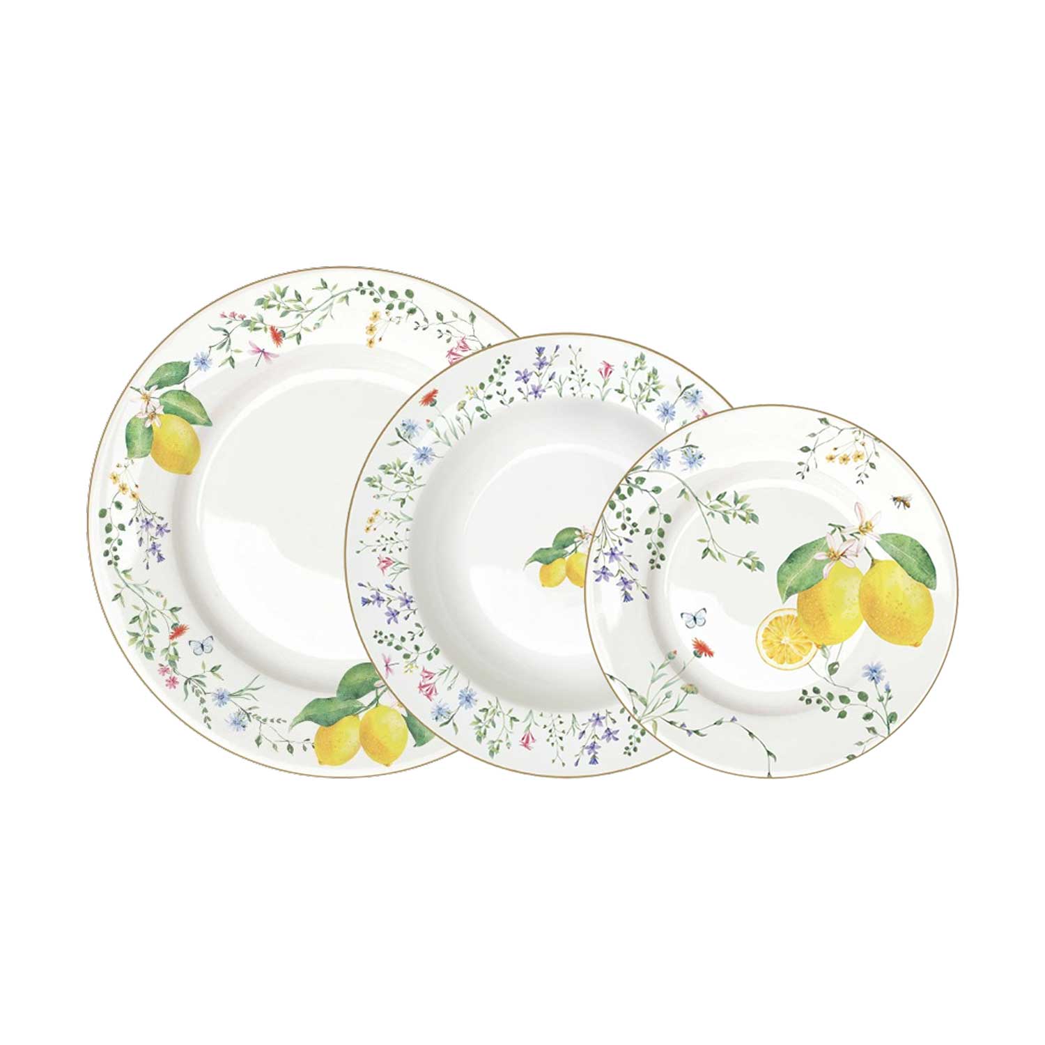 Étkészlet 18 részes mediterrán porcelán citromos étkészlet Fleurs et Citrons