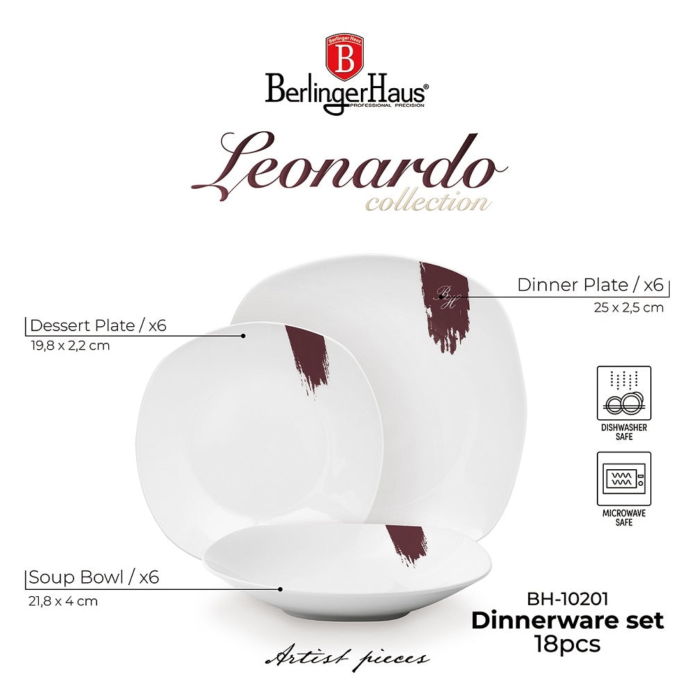 18 részes porcelán étkészlet Leonardo Collection fehér bordó
