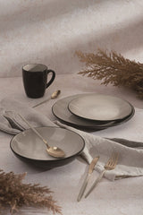 18 részes stoneware kerámia étkészlet matt kém Sahara Collection fekete szegéllyel