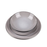 18 részes taupe szürkésbarna stoneware kerámia étkészlet fekete szegéllyel
