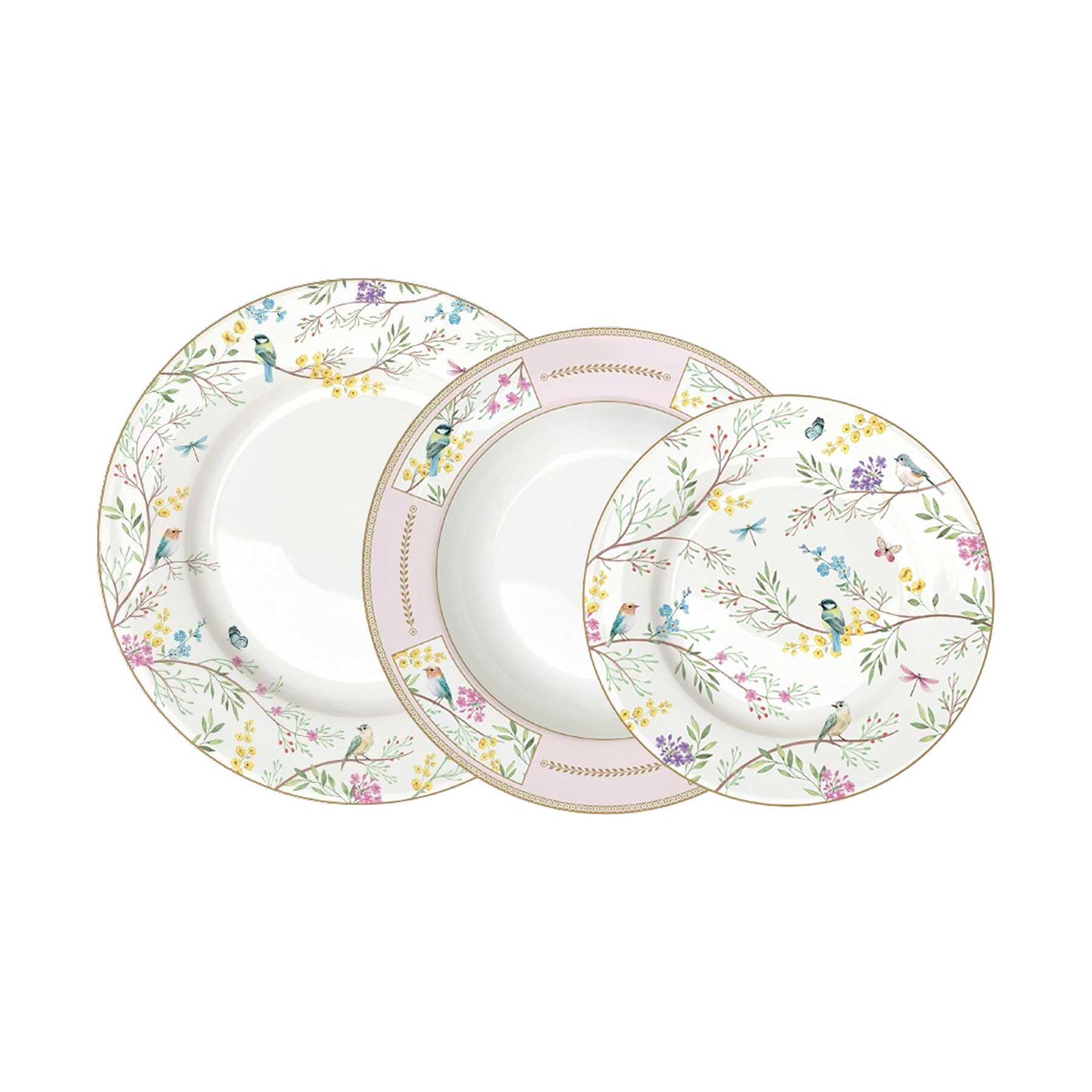 Étkészlet 18 részes vintage porcelán étkészlet Birds Melody