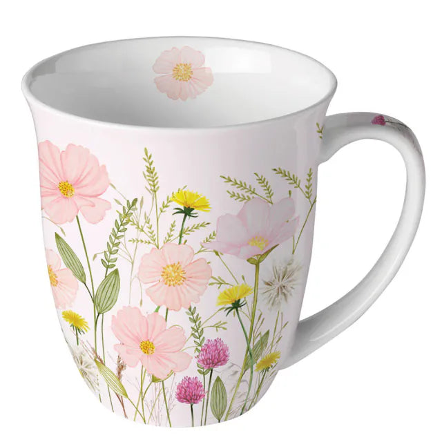 Virágos porcelán bögre Pastel flowers pink