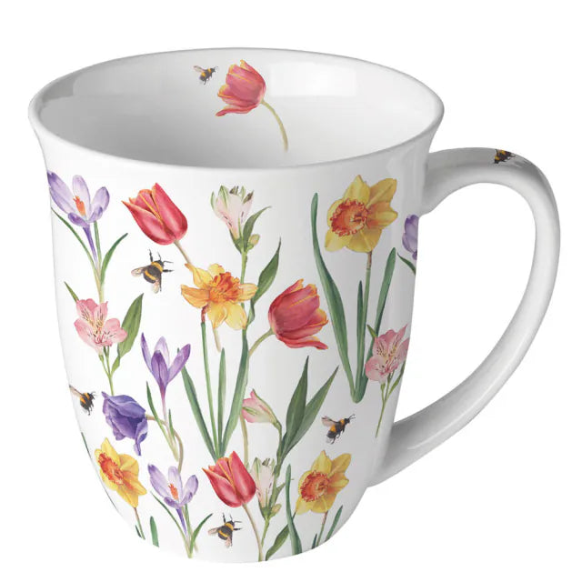 Virágos porcelán bögre – tavaszi mező mintával