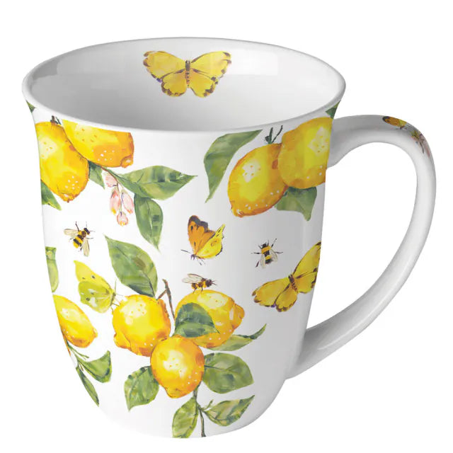 Porcelán bögre citrom mintás Fresh lemons white 400 ml