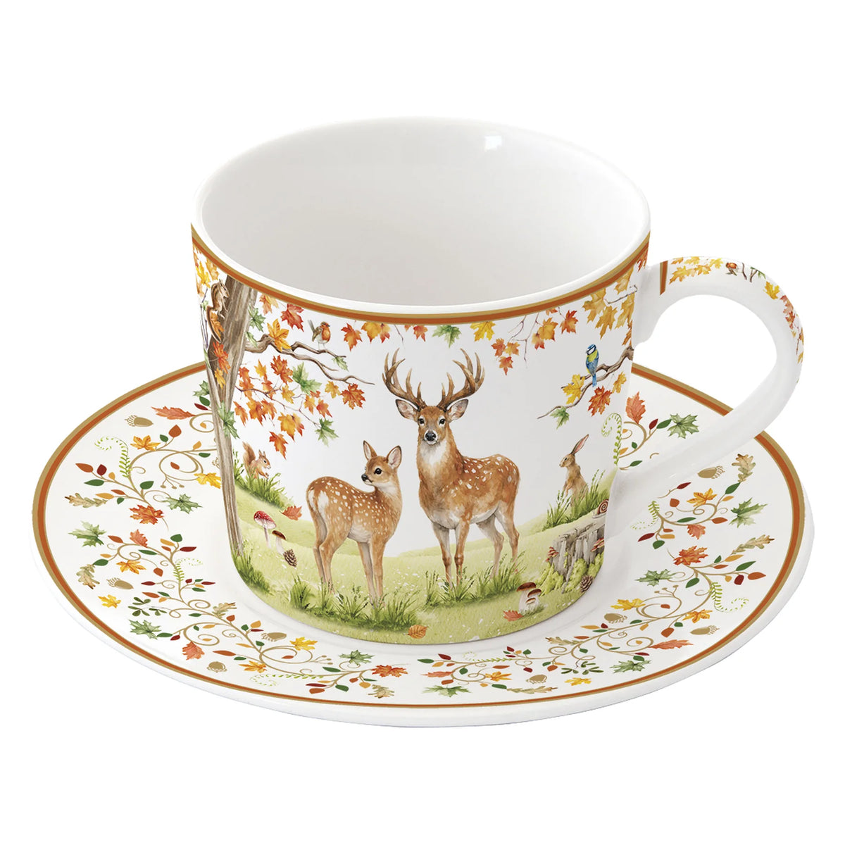 Őszi erdei mintás porcelán nagy reggeliző csésze 380 ml Fairy Forest