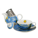 Porcelán egyszemélyes teáskészlet teáskanna és csésze aljjal Van Gogh Csillagos éj