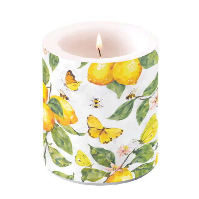 Átvilágítós viasz gyertya 10x10 cm citrom mintás Fresh lemons white