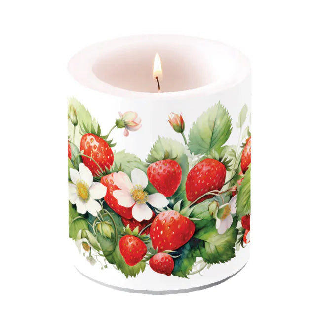 Eper mintás átvilágítós viasz gyertya 10x10 cm Juicy strawberries