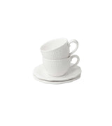 Fehér porcelán kávés csésze elegáns virágos dombormintával két személyes díszdobozban