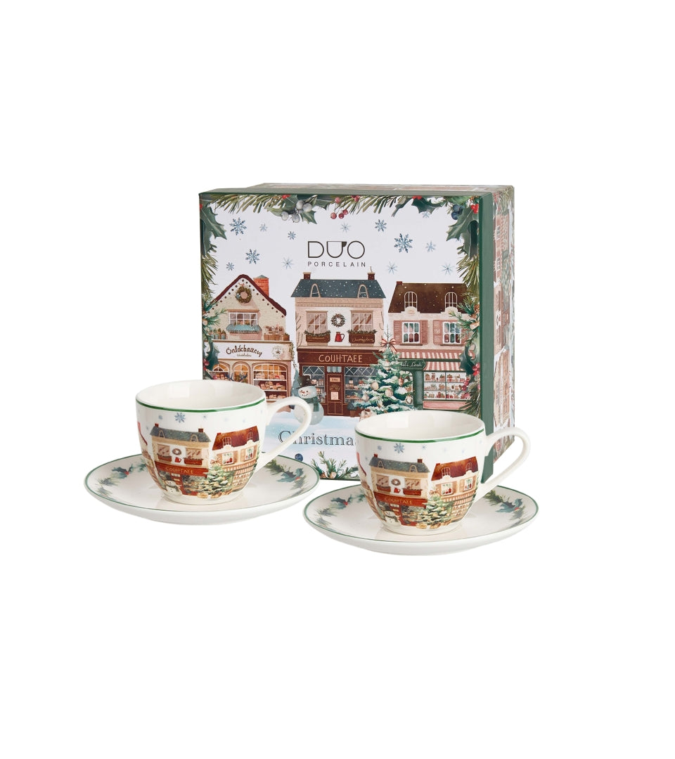 Karácsonyi Porcelán kávés csésze 2 személyes díszdobozban Christmas City 2