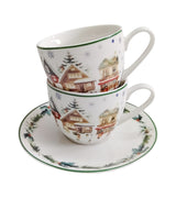 Karácsonyi porcelán eszpresszó kávés csésze 2 személyes Christmas Village