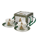 Karácsonyfás porcelán eszprersszó kávés csésze aljjal 110 ml 2 személyes dobozban Tree Sparkle