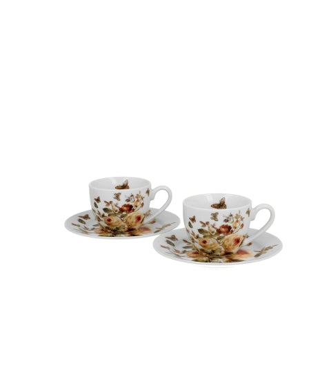 Porcelán eszpresszó kávés csésze + alj 110 ml 2 személyes dobozban virágos ZAHRA