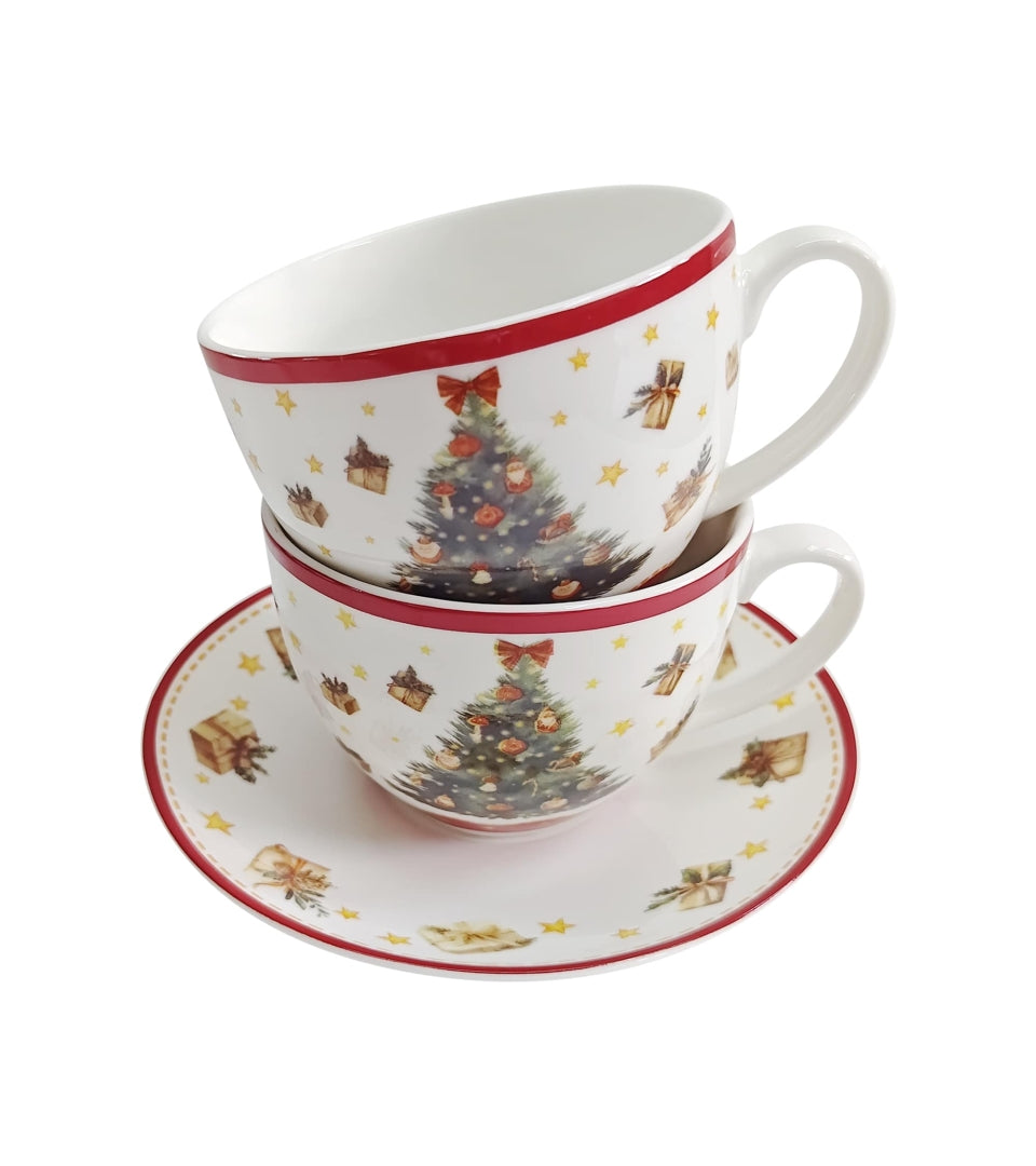 Karácsonyi fenyőfás porcelán csésze + alj 270 ml 2 személyes Christmas Tree 3