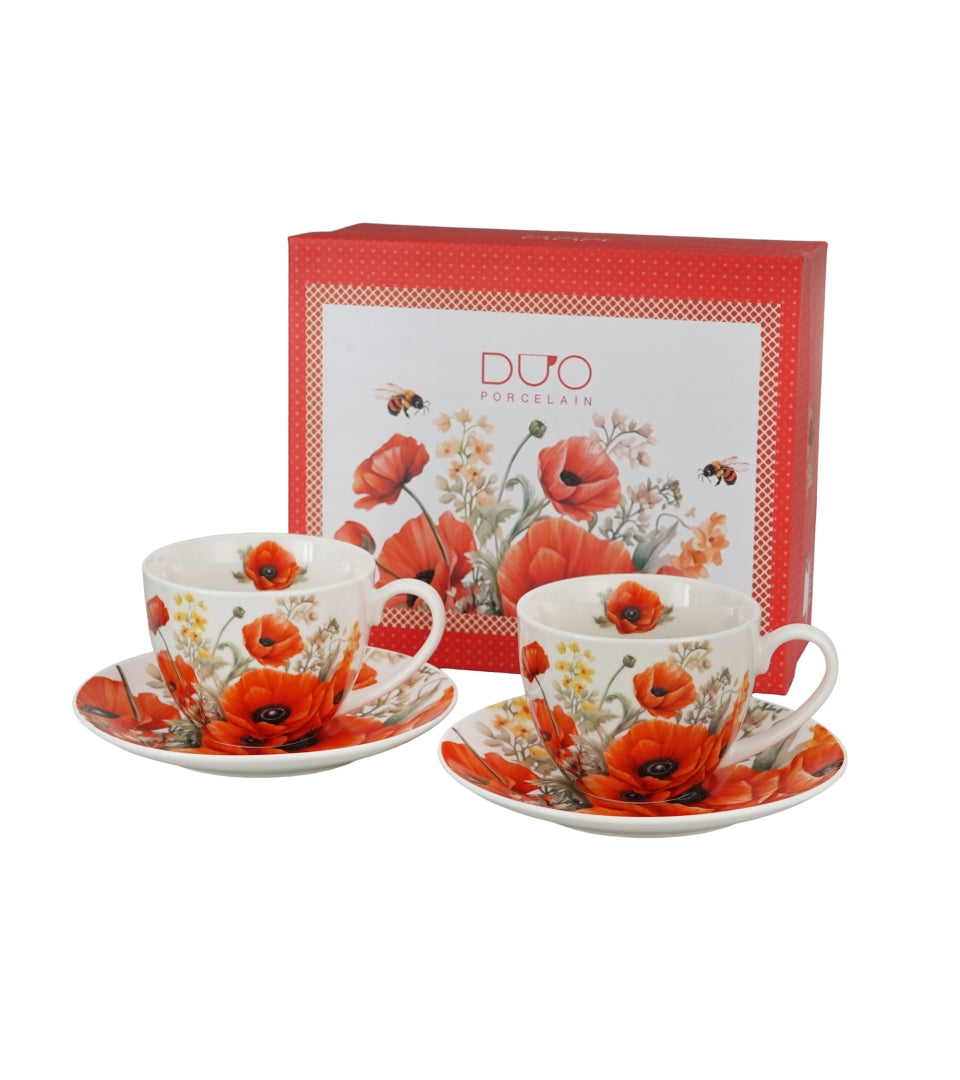 Porcelán pipacsos csésze aljjal 270 ml két személyes Poppies