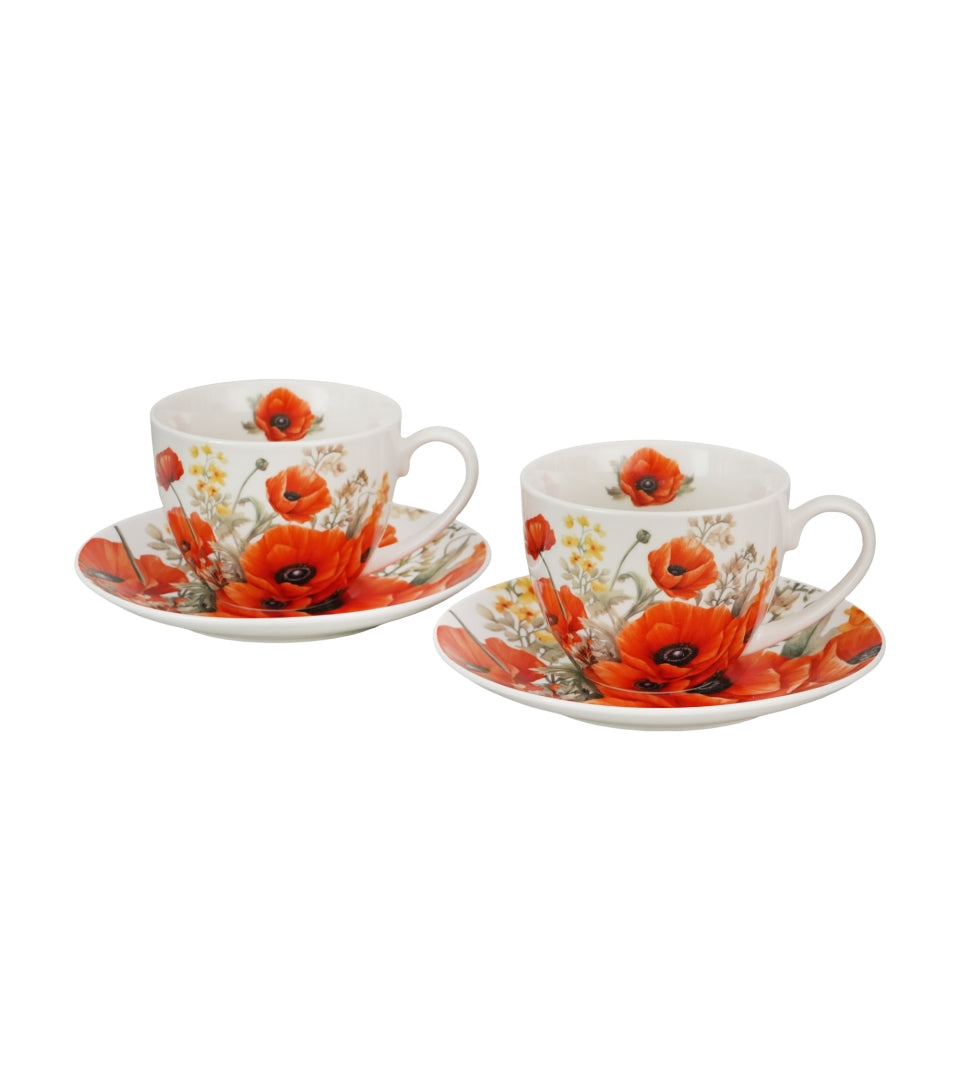 Porcelán pipacsos csésze aljjal 270 ml két személyes Poppies