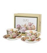 Porcelán csésze aljjal 270 ml díszdobozban 2 személyes szett Peonies