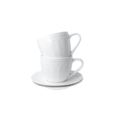 Fehér porcelán csésze elegáns csikos dombormintával két személyes díszdobozban