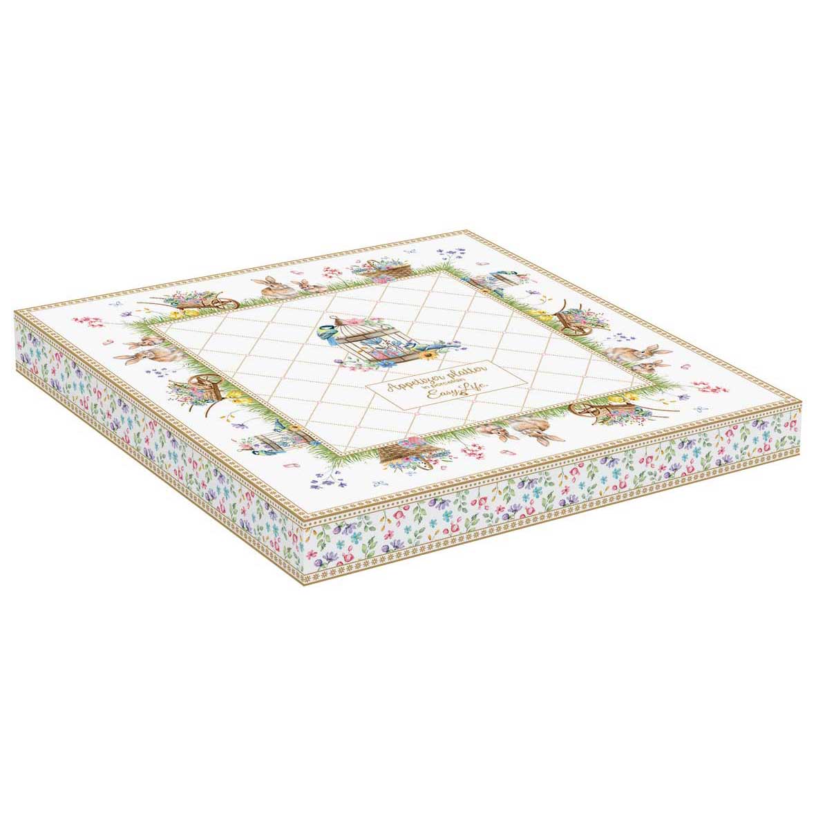 Spring Bloom húsvéti porcelán asztali kínáló tálca 25x25 cm díszdobozban