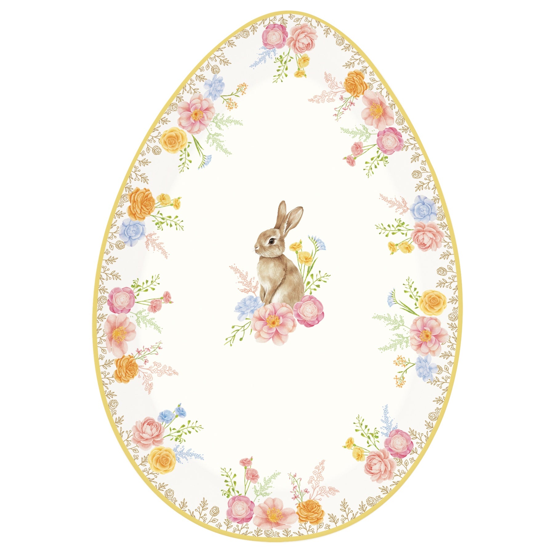 Húsvéti nyuszis porcelán kínáló tálca 30x21 cm tojás formájú díszdobozban