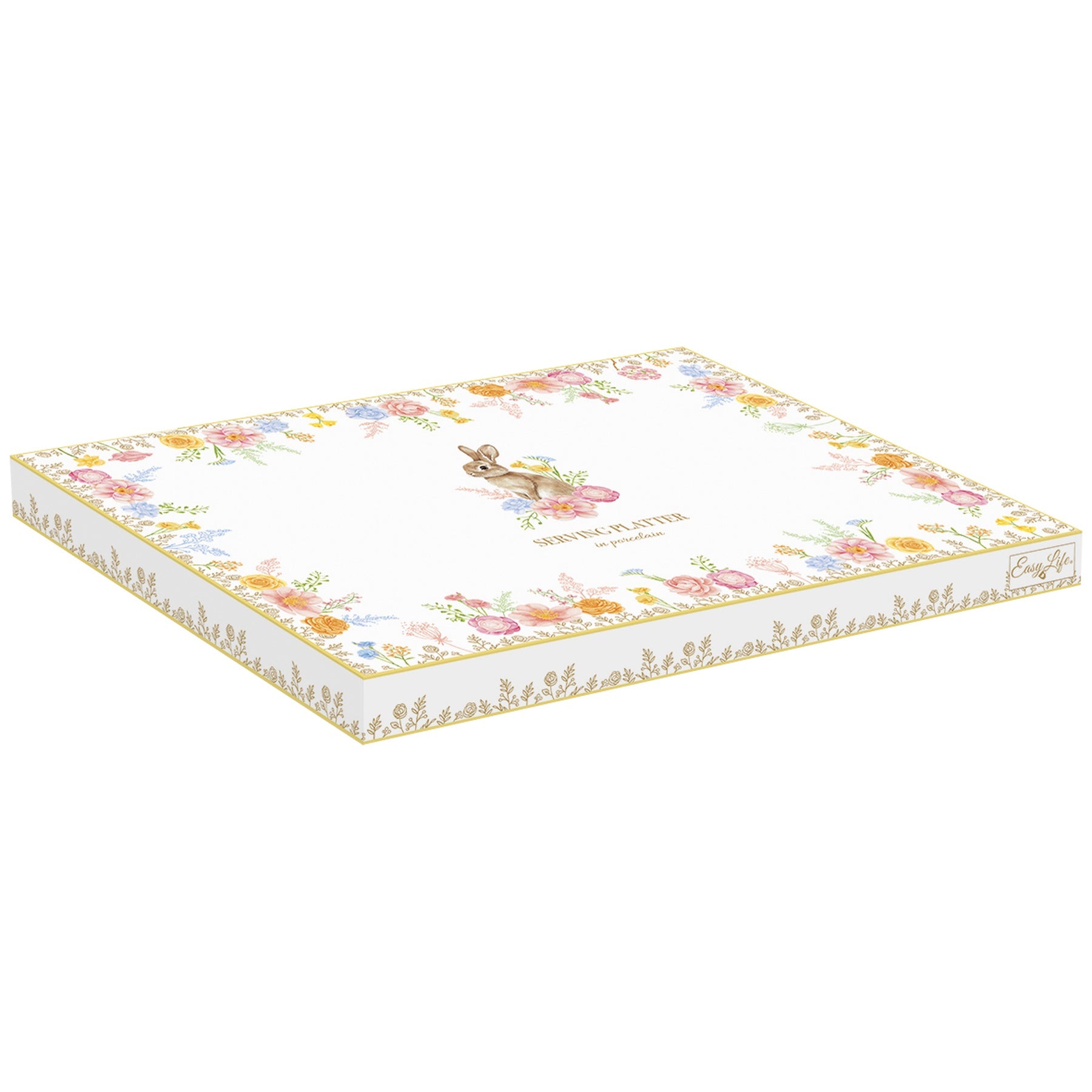 Húsvéti nyuszis porcelán kínáló tálca 30x21 cm tojás formájú díszdobozban
