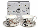 Cicás porcelán csésze aljjal 2 személyes 250 ml fekete-barna virágos macskák