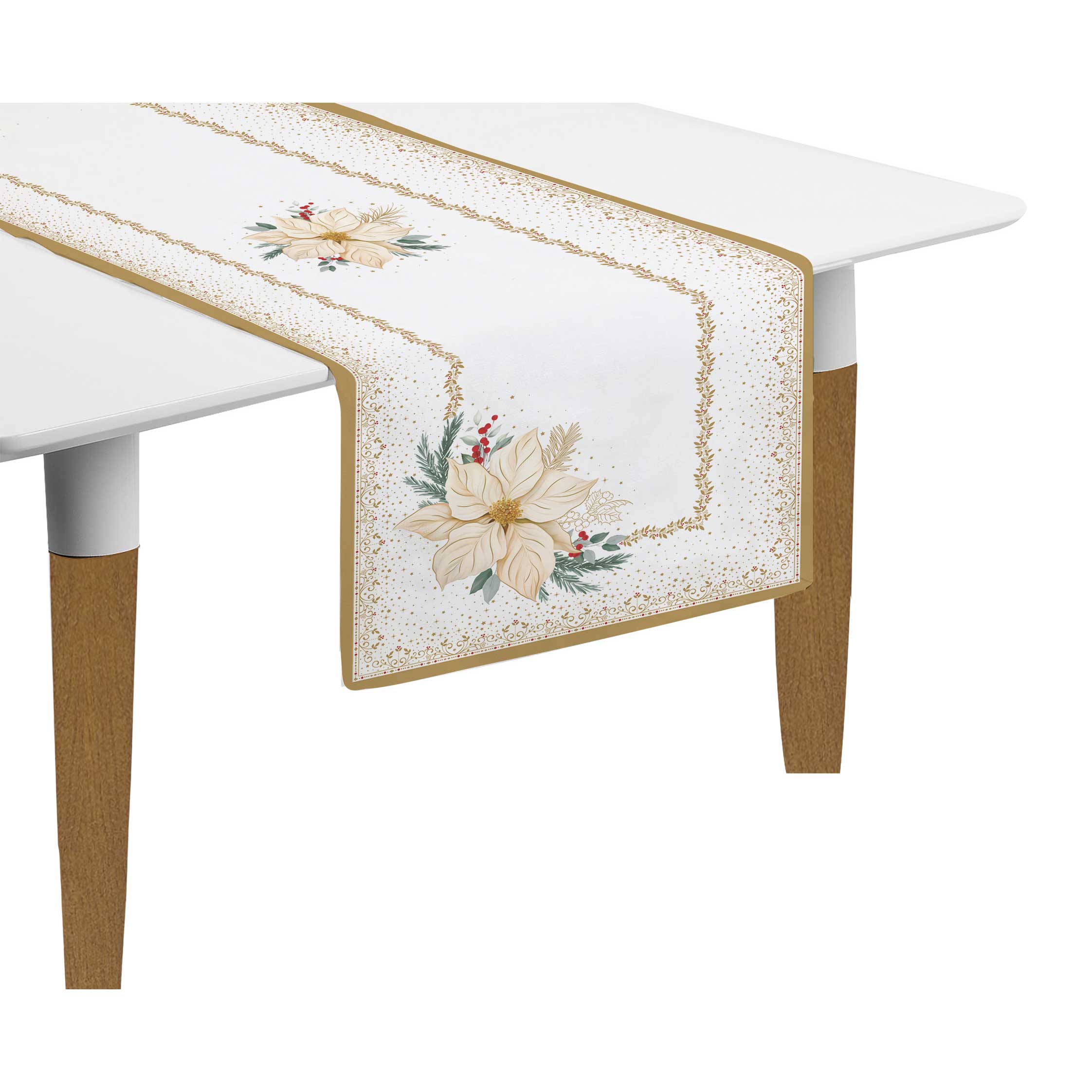 Karácsonyi mikulásvirág mintás asztali futó 45x140 cm 2 db-os pamut White Elegance
