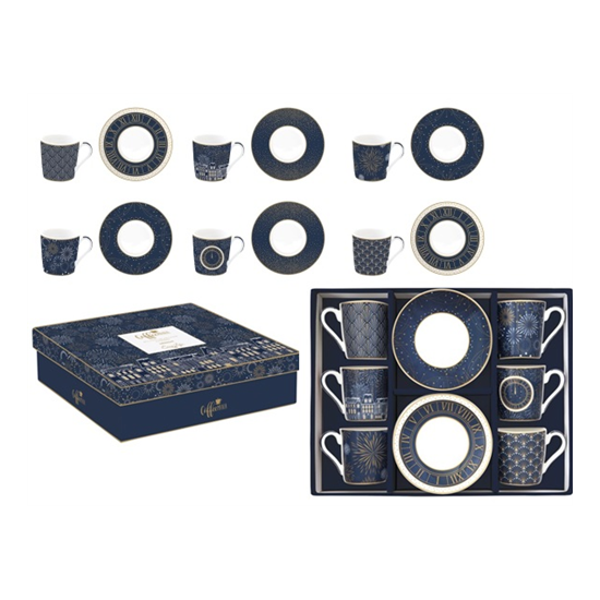 Porcelán eszpresszó kávés csésze + alj 6 személyes 100 ml dobozban Midnight
