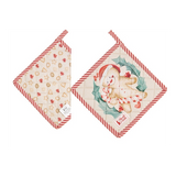 Karácsonyi edényalátét 18x18 cm pamut mézeskalács babás cukorbottal