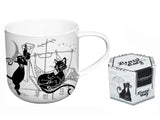 Cicás porcelán bögre 500 ml fekete macskák a háztetőn