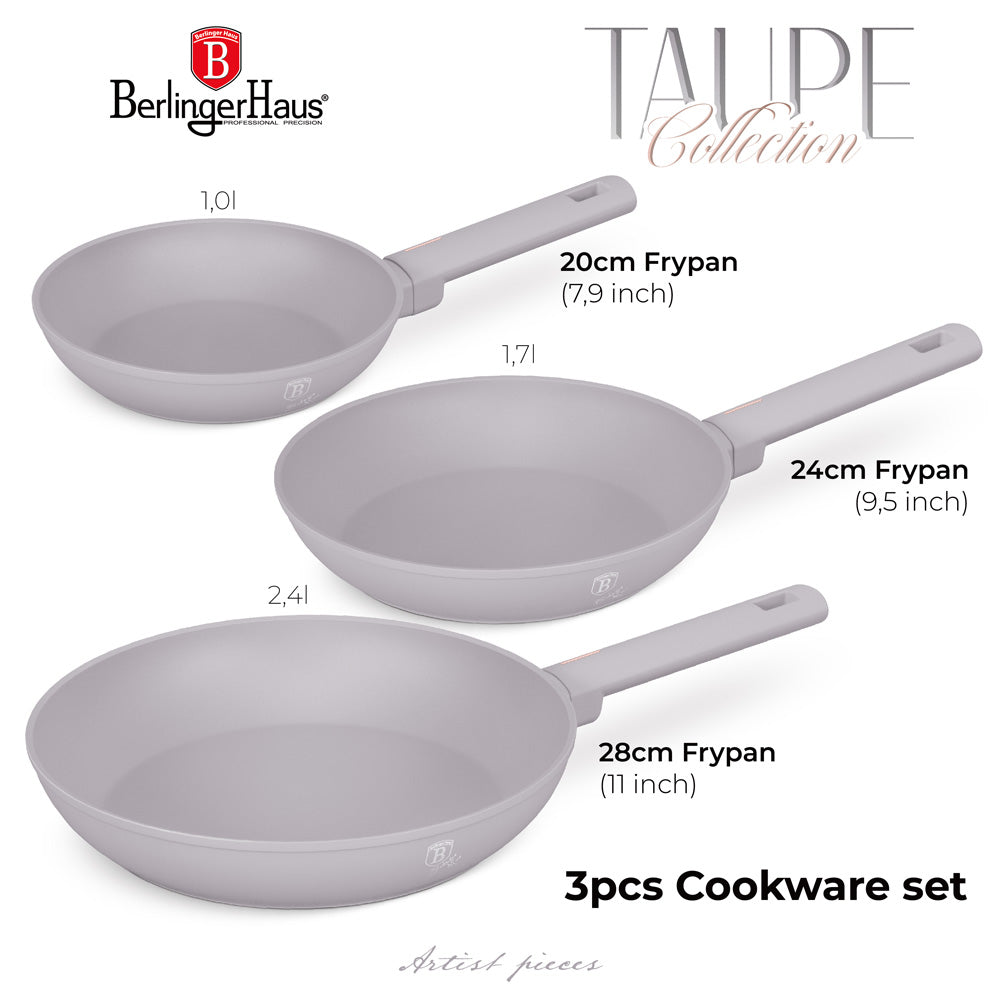 3 részes serpenyő szett Indukciós tapadásmentes Berlinger Haus Taupe Collection