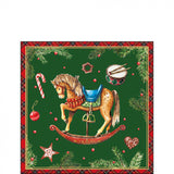 Karácsonyi hintalovas háromrétegű papírszalvéta 25x25 cm 20 db-os Christmas Toys zöld