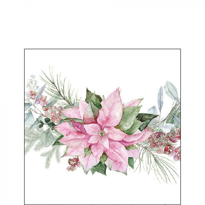 Karácsonyi háromrétegű papírszalvéta 25x25 cm 20 db Rózsaszín Mikulásvirág